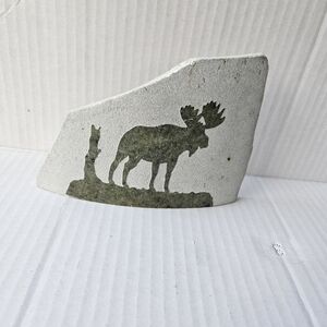 Vintage 90s JD Hughes Slate Carved Moose